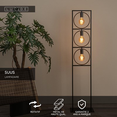 Lucide SUUS - Lampadaire - 3xE27 - Noir